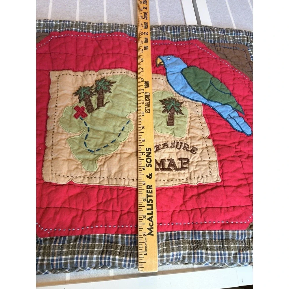 Vintage Company Store Kids Pirate Treasure Map Applique Quilt Parrot Pillow Sham